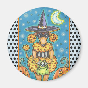 HALLOWEEN PUMPKIN POODLE, DOG MAGNET Round