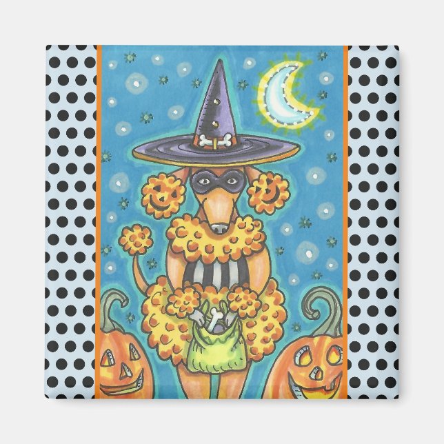 HALLOWEEN PUMPKIN POODLE, DOG MAGNET Square (Front)