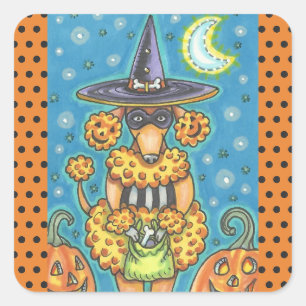 HALLOWEEN PUMPKIN POODLE STICKERS SHEET Square