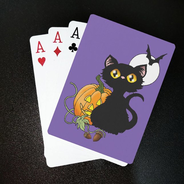 Halloween Pumpkin Purple Black Cat Playing Cards (Creator Uploaded)