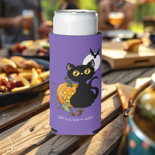 Halloween Pumpkin Purple Black Cat Seltzer Can Cooler