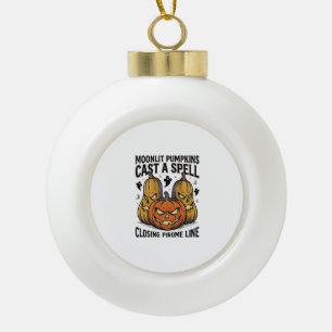 Halloween Pumpkin Quote Moonlit Jack O Lantern Eng Ceramic Ball Christmas Ornament