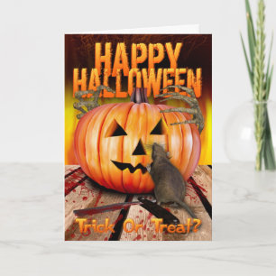 Halloween Pumpkin Rat, Skeleton Hands And Fire Card