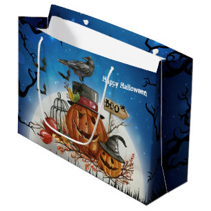 Halloween Pumpkin Raven Party Large Gift Bag
