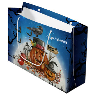 Halloween Pumpkin Raven Party Large Gift Bag