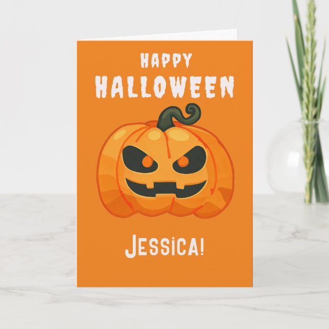 Halloween Pumpkin retro orange Card (Front)