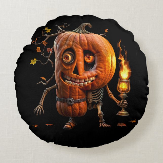 Halloween Pumpkin Round Cushion (Front)