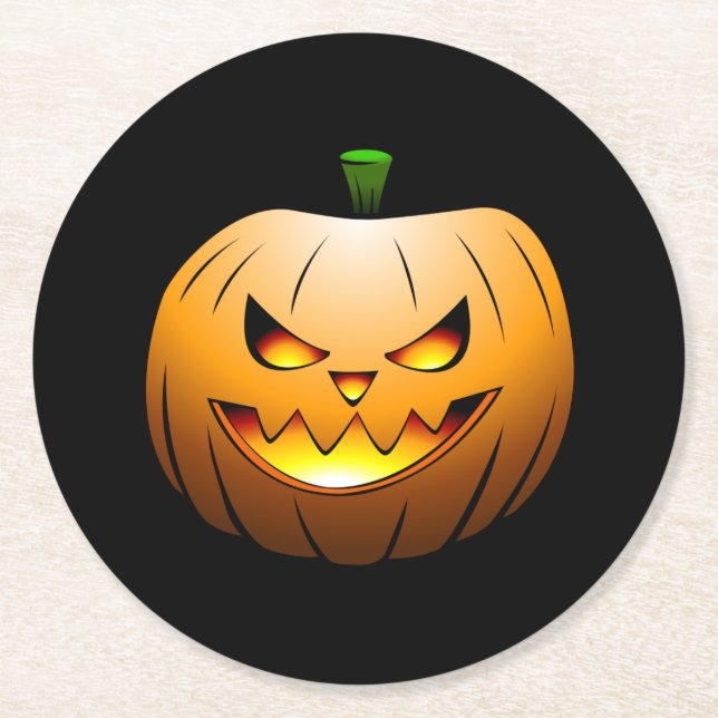 Halloween Pumpkin Round Paper Coaster (Front)