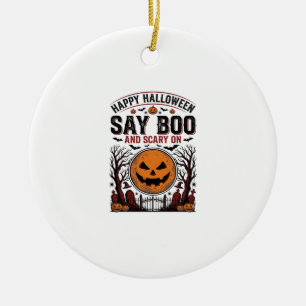 Halloween Pumpkin Say Boo Scary Vintage_1 Ceramic Tree Decoration