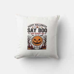 Halloween Pumpkin Say Boo Scary Vintage_1 Cushion