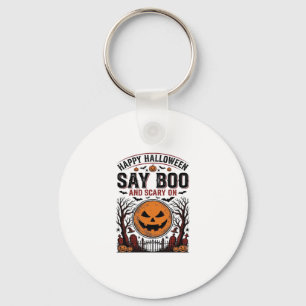Halloween Pumpkin Say Boo Scary Vintage_1 Key Ring