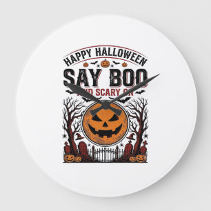 Halloween Pumpkin Say Boo Scary Vintage_1 Large Clock