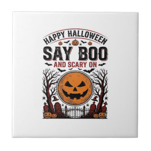 Halloween Pumpkin Say Boo Scary Vintage_1 Tile