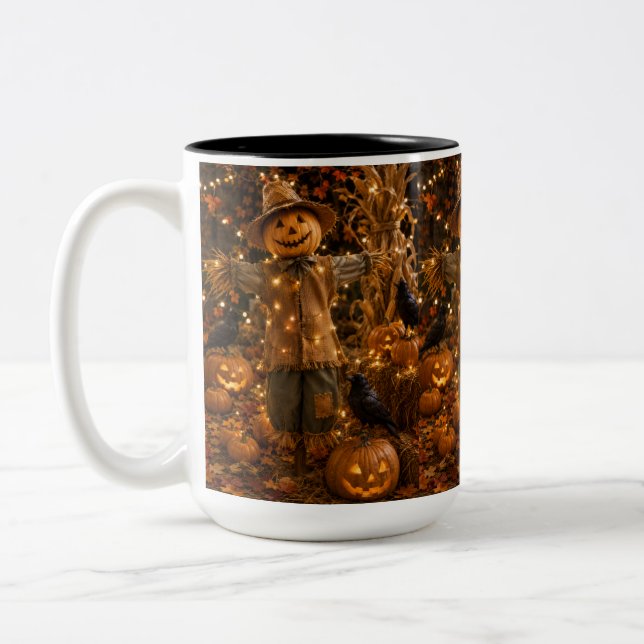 Halloween Pumpkin Scarecrow Coffee Mug (Left)