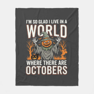 Halloween Pumpkin Scarecrow October World Vintage Fleece Blanket