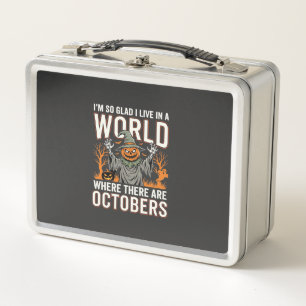 Halloween Pumpkin Scarecrow October World Vintage Metal Lunch Box