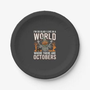Halloween Pumpkin Scarecrow October World Vintage Paper Plate