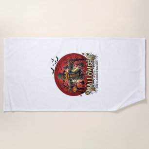 Halloween Pumpkin Scarecrow Raven Bats_1 Beach Towel
