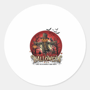 Halloween Pumpkin Scarecrow Raven Bats_1 Classic Round Sticker
