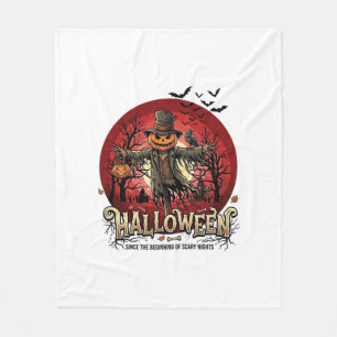 Halloween Pumpkin Scarecrow Raven Bats_1 Fleece Blanket