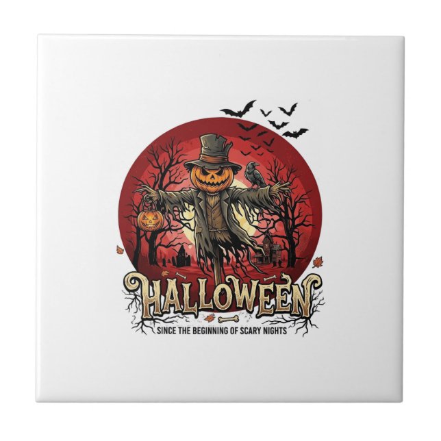 Halloween Pumpkin Scarecrow Raven Bats_1 Tile (Front)