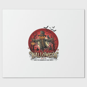 Halloween Pumpkin Scarecrow Raven Bats_1 Wrapping Paper