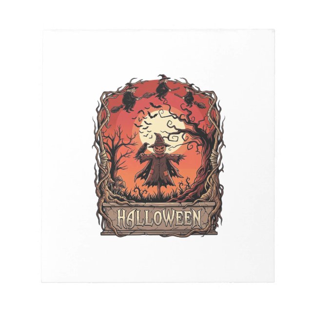 Halloween Pumpkin Scarecrow Witches Full Moon_1 Notepad (Front)