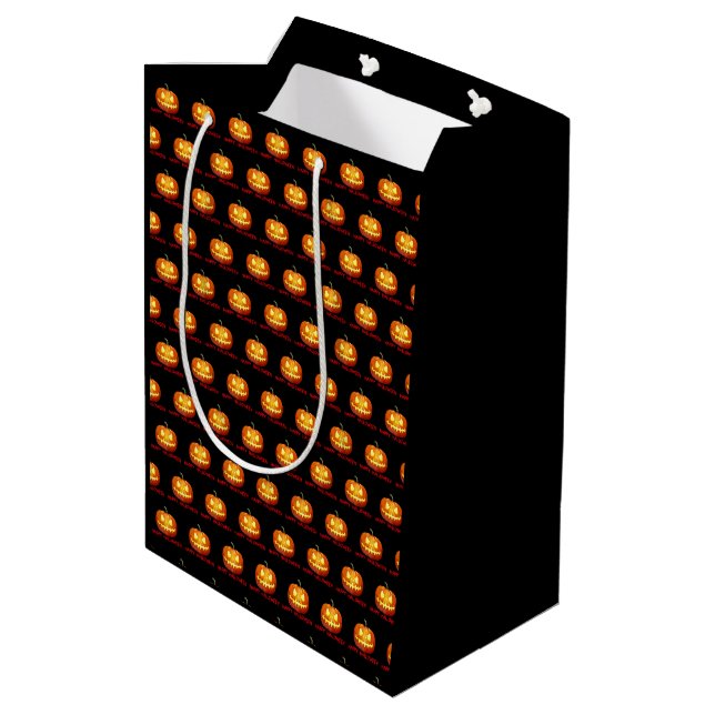 Halloween Pumpkin Scary Cute Pattern Orange Fall Medium Gift Bag (Back Angled)