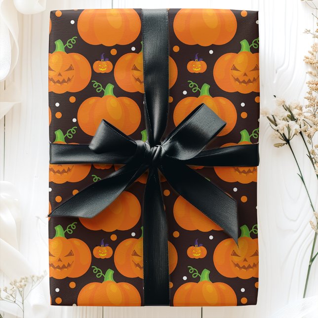 Halloween Pumpkin Scary Jack O'Lantern Pattern Wrapping Paper (Creator Uploaded)