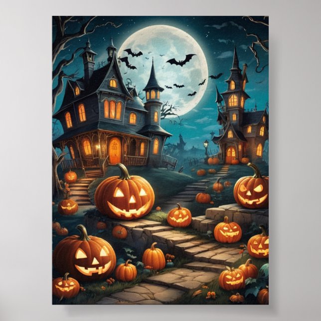 Halloween pumpkin scary poster print digital  (Front)