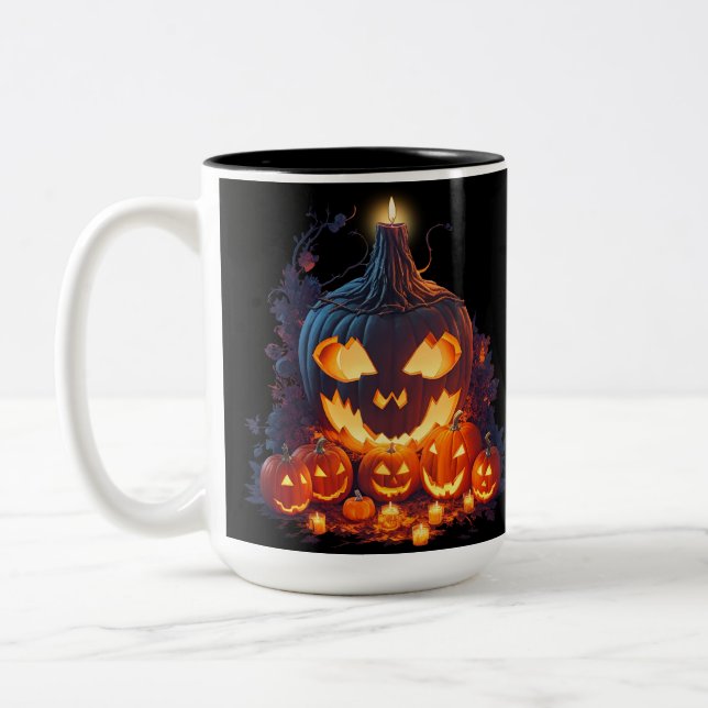 Halloween Pumpkin Scary story Two-Tone Coffee Mug (Left)