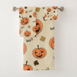 Halloween Pumpkin Seamless Pattern Bath Towel Set