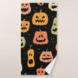 Halloween pumpkin seamless pattern. Hand drawn ill Bath Towel