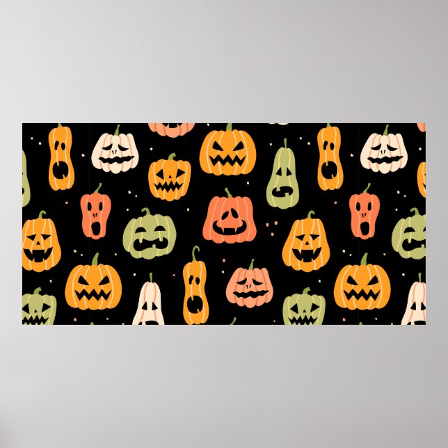Halloween pumpkin seamless pattern. Hand drawn ill Poster (Front)
