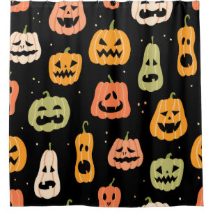 Halloween pumpkin seamless pattern. Hand drawn ill Shower Curtain