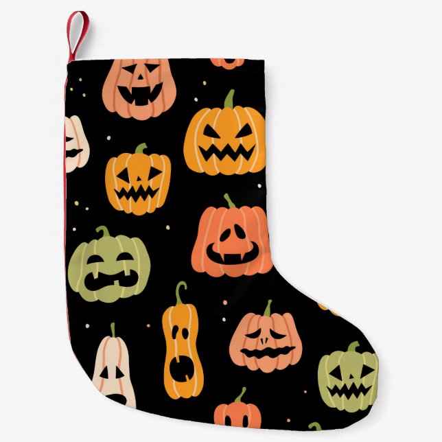 Halloween pumpkin seamless pattern. Hand drawn ill Small Christmas Stocking (Front)