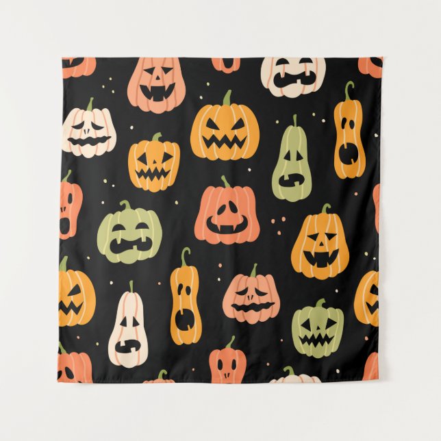 Halloween pumpkin seamless pattern. Hand drawn ill Tapestry (Front)