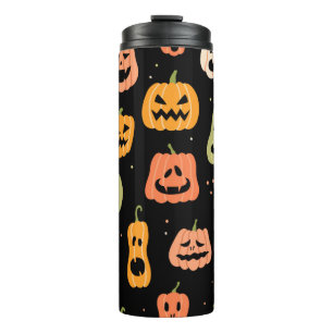 Halloween pumpkin seamless pattern. Hand drawn ill Thermal Tumbler