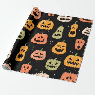 Halloween pumpkin seamless pattern. Hand drawn ill Wrapping Paper