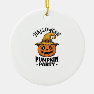 Halloween Pumpkin Shirt Vintage Witch Hat Fun_1 Ceramic Tree Decoration