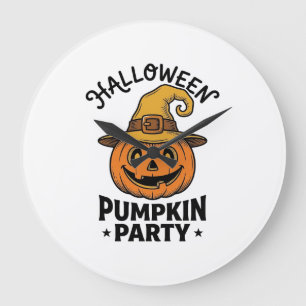 Halloween Pumpkin Shirt Vintage Witch Hat Fun_1 Large Clock