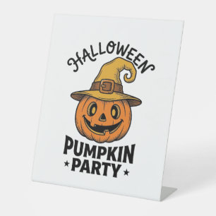 Halloween Pumpkin Shirt Vintage Witch Hat Fun_1 Pedestal Sign