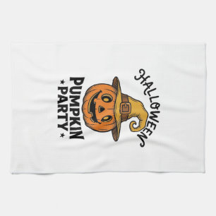 Halloween Pumpkin Shirt Vintage Witch Hat Fun_1 Tea Towel