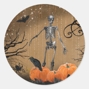 Halloween Pumpkin Skeleton Classic Round Sticker