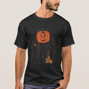 Halloween Pumpkin Skeleton Drinking Coffee T-Shirt