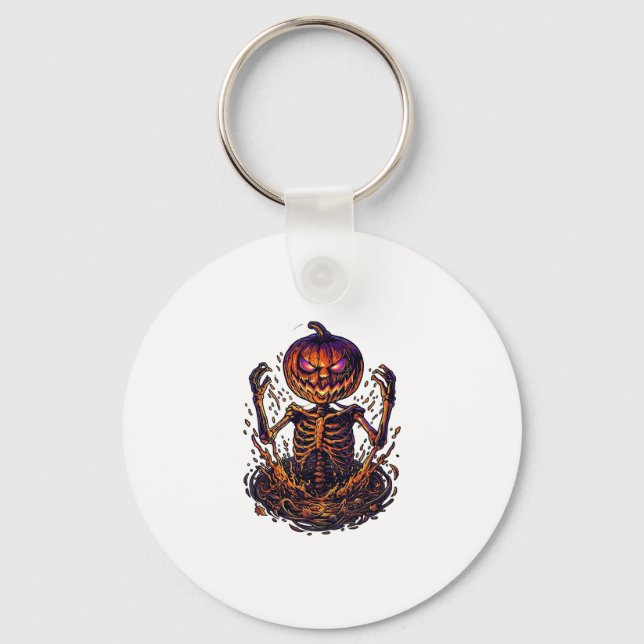 Halloween Pumpkin Skeleton Magic Portal Flames_1 Key Ring (Front)