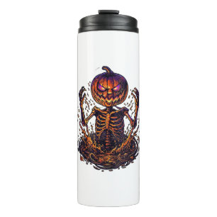 Halloween Pumpkin Skeleton Magic Portal Flames_1 Thermal Tumbler