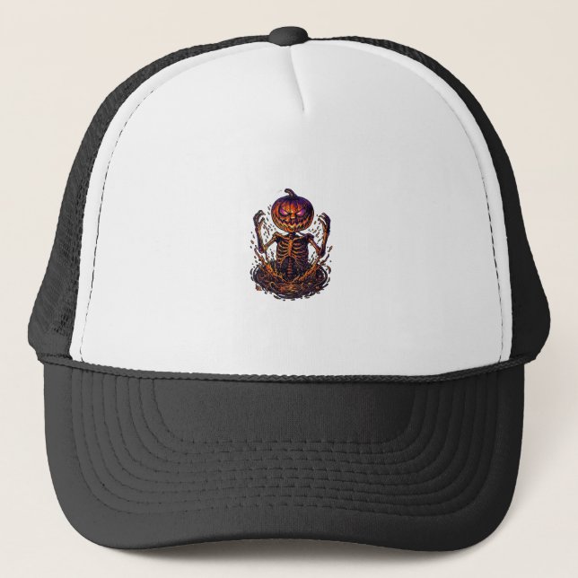 Halloween Pumpkin Skeleton Magic Portal Flames_1 Trucker Hat (Front)