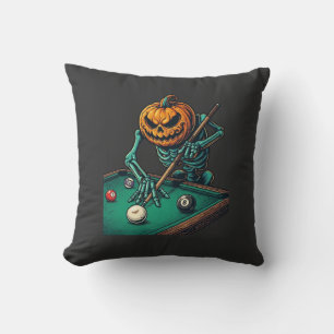 Halloween Pumpkin Skeleton Playing Pool Billiards Cushion