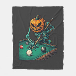Halloween Pumpkin Skeleton Playing Pool Billiards  Fleece Blanket